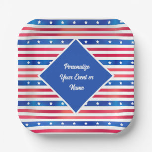 Red White Blue Stars Stripes USA America Patriotic Paper Plates
