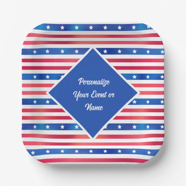 Red White Blue Stars Stripes USA America Patriotic Paper Plates (Front)