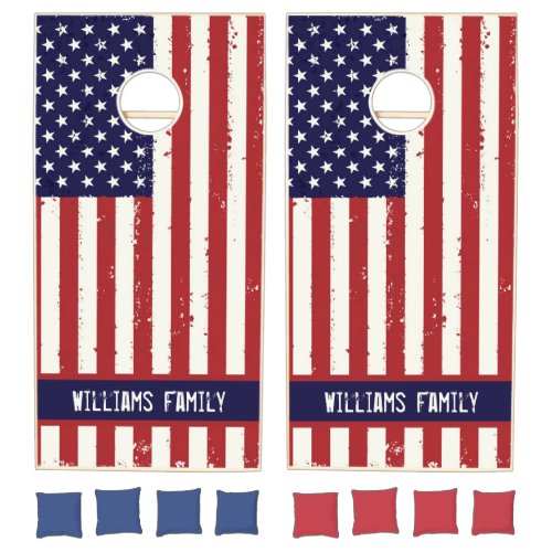 Red White Blue Stars Stripes USA American Flag Cornhole Set