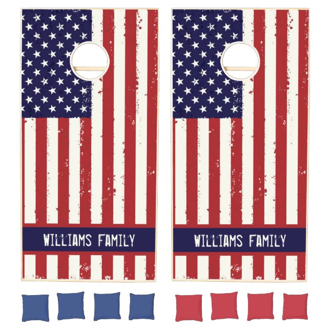 Red White Blue Stars Stripes USA American Flag Cornhole Set (Set)