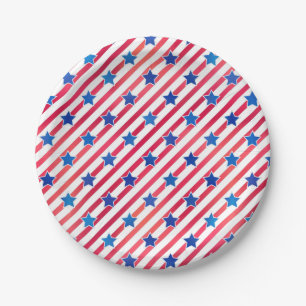 Red White Blue Stars Stripes USA American Flag Paper Plates