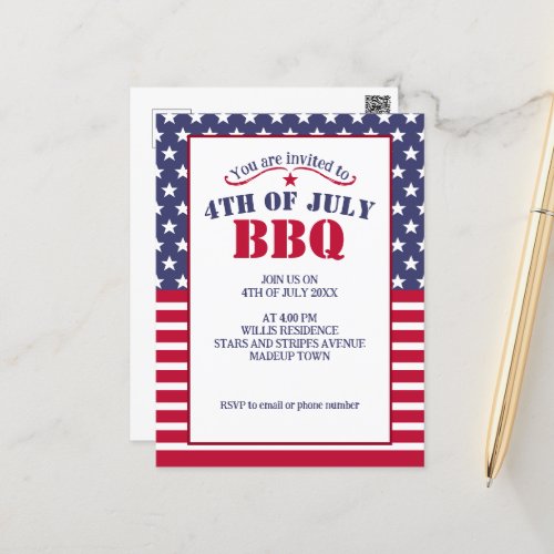 Red White Blue Stars Stripes USA flag 4 July BBQ Postcard