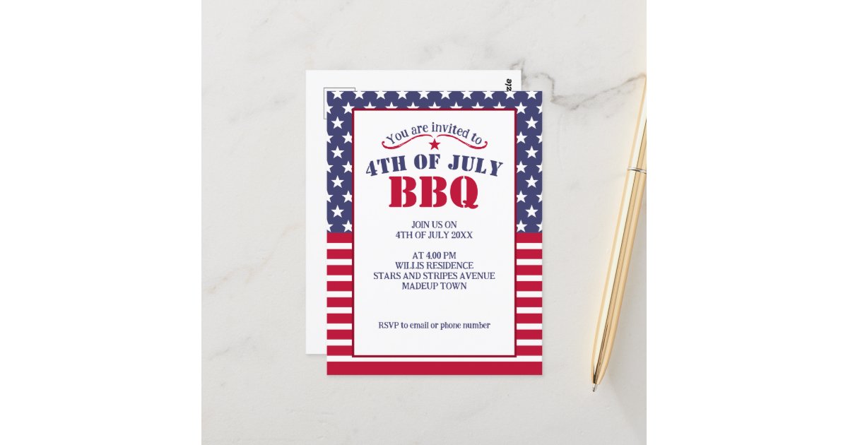 Red White Blue Stars Stripes USA flag 4 July BBQ Postcard Zazzle