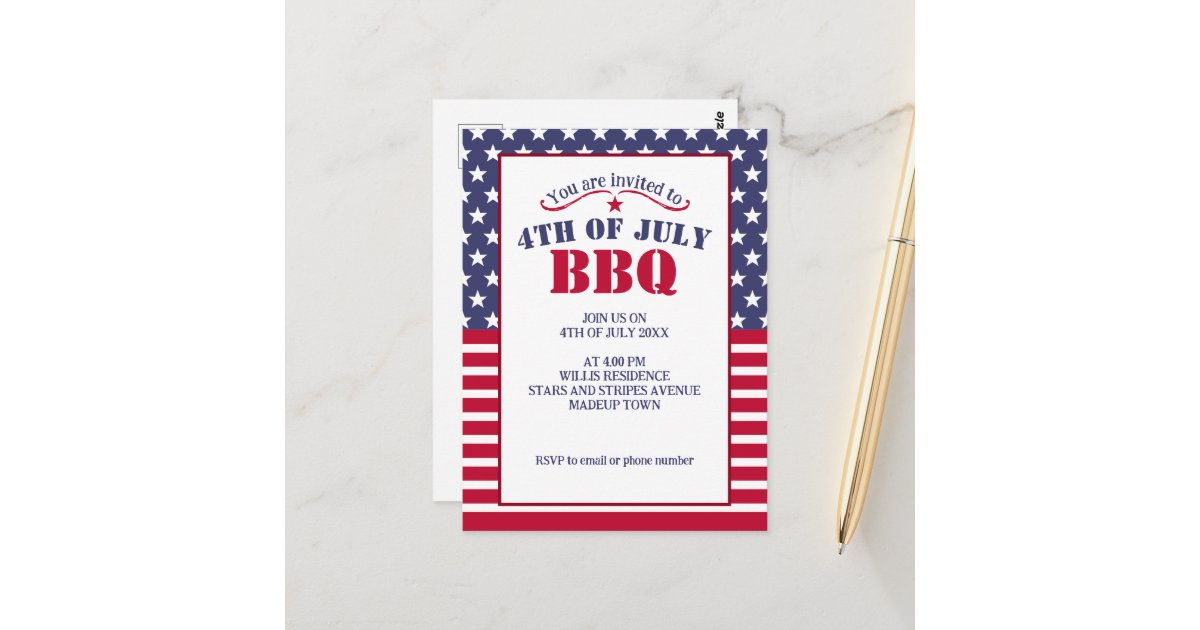 Red White Blue Stars Stripes USA flag 4 July BBQ Postcard | Zazzle
