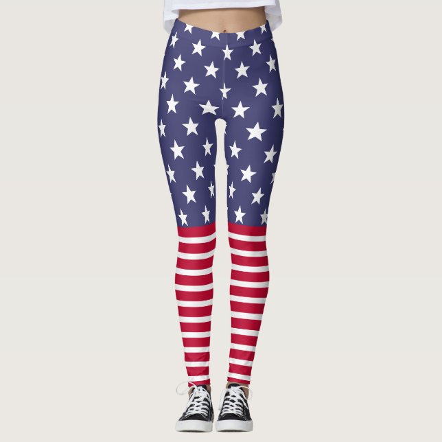 Red White Blue Stars Stripes USA flag cool fun Leggings (Front)