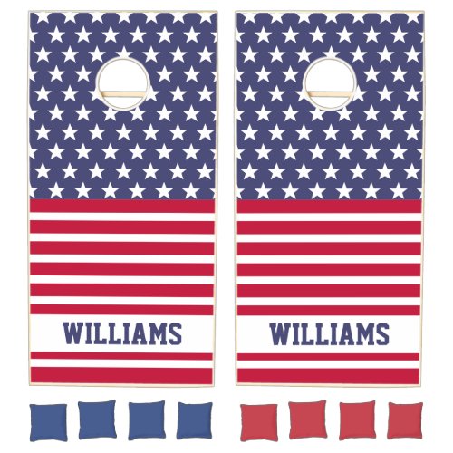 Red White Blue Stars Stripes USA flag Monogram Cornhole Set