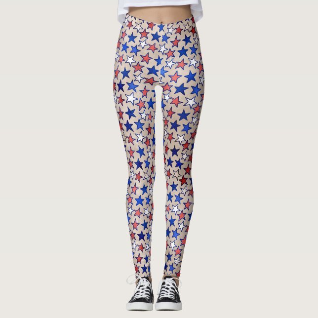 Red White Blue Stars Trendy Yoga Pant (Front)