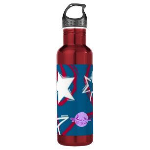 Red White & Blue Stars Water Bottle Deep Red