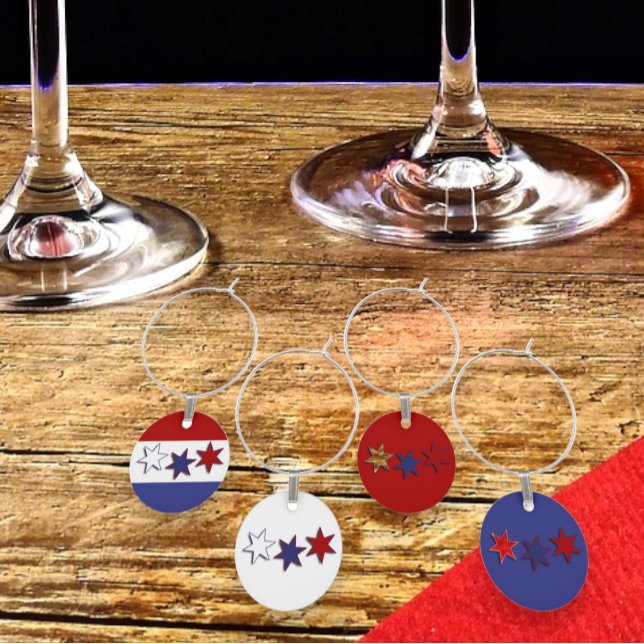 Red White Blue Stars Wine Charm (front wine glass charms)