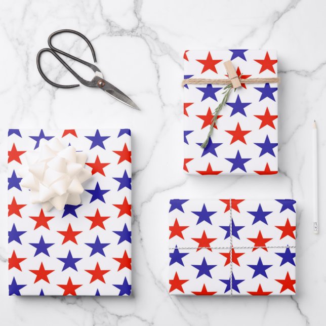 Red White Blue Stars  Wrapping Paper Sheets (Front)