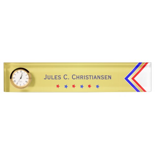 Red White Blue  Stars Your Name Gold Background Desk Name Plate