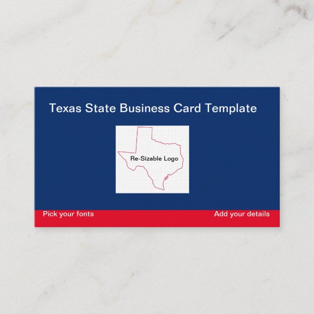 Red, White Blue State of Texas Business Card (Front)