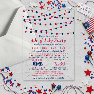 Red, White & Blue String Lights 4th Of July Party Acrylic Invitations