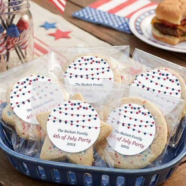 Red, White & Blue String Lights 4th Of July Party Classic Round Sticker (Creator Uploaded)