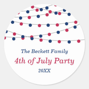 Red, White & Blue String Lights 4th Of July Party Classic Round Sticker