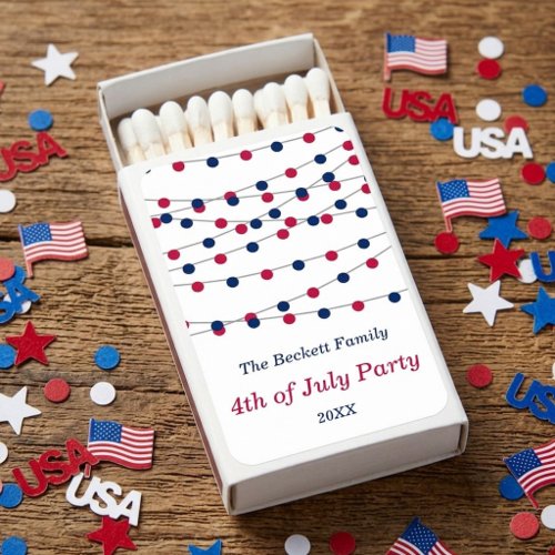 Red, White & Blue String Lights 4th Of July Party Matchboxes