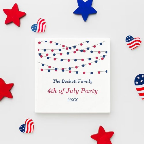 Red White  Blue String Lights 4th Of July Party Napkins