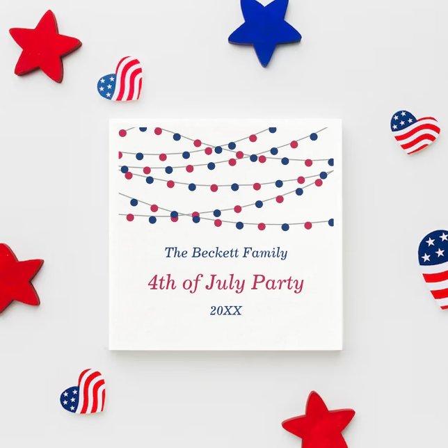 Red, White & Blue String Lights 4th Of July Party Napkins (Creator Uploaded)
