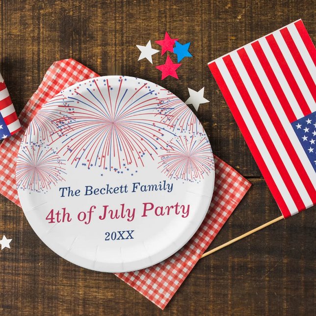 Red, White & Blue String Lights 4th Of July Party Paper Plates (Creator Uploaded)