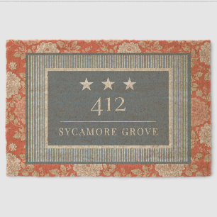 Red White Blue Stripe Block Print Stars Coir Fiber Doormat