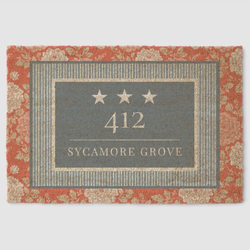 Red White Blue Stripe Block Print Stars Coir Fiber Doormat