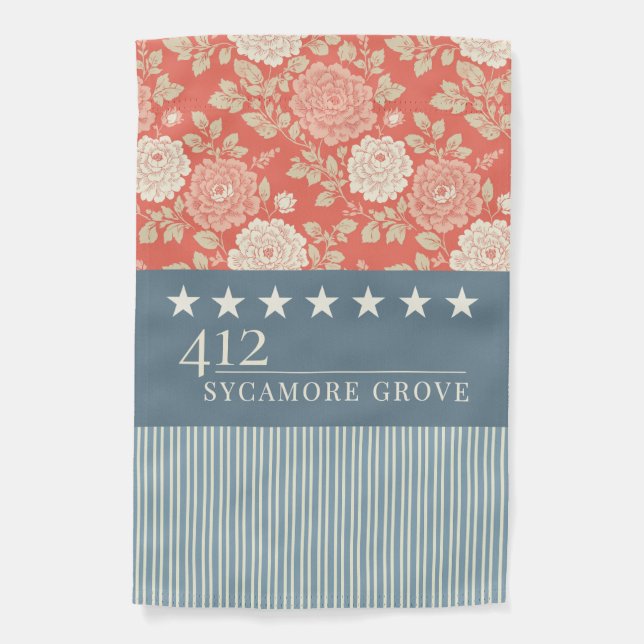 Red White Blue Stripe Block Print Stars Garden Flag (Front)
