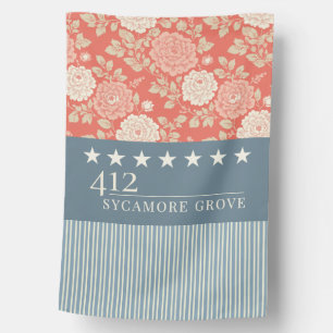 Red White Blue Stripe Block Print Stars House Flag