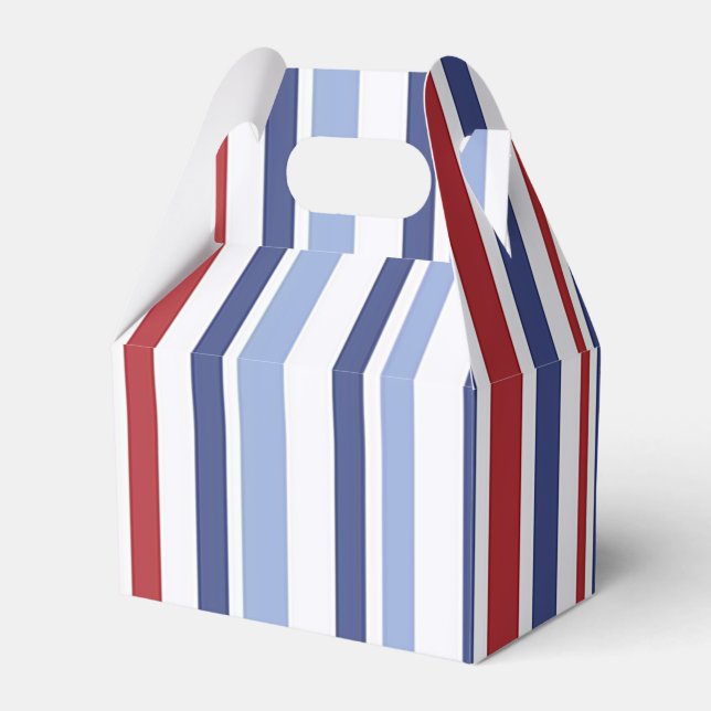 Red white blue stripe gable favor box (Front Side)