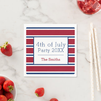 Red White Blue Striped 4th of July Summer Cocktail Napkins