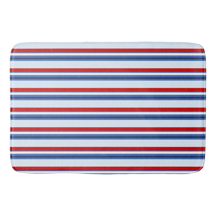 blue striped bath mat