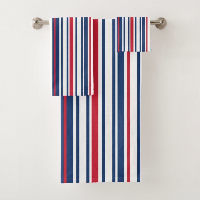 RED WHITE BLUE STRIPED BATH TOWEL SET (Insitu)