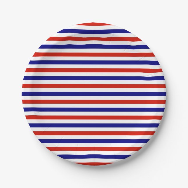 Red White Blue Striped Paper Plates (Front)