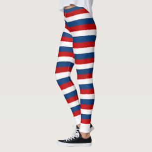 Red White Blue Striped Pattern Leggings