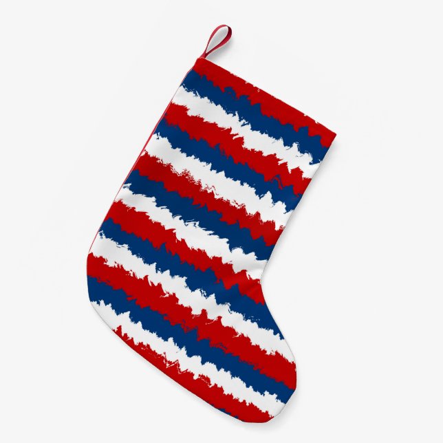 Red White Blue Striped Pattern Small Christmas Stocking (Front (Hanging))