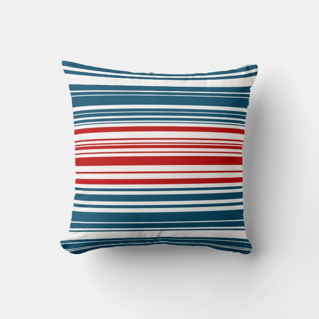 Red White Blue Striped Pattern Throw Pillow (Front)