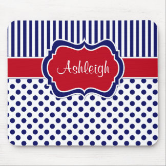 Red White Blue Striped Polka Dots Mousepad