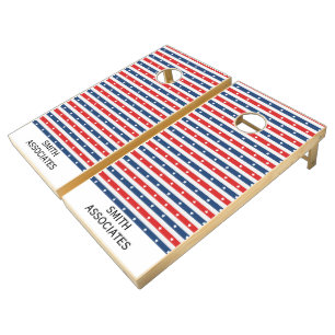 Red White Blue Striped White Stars Patriotic Cornhole Set