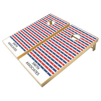 Red White Blue Striped White Stars Patriotic Cornhole Set