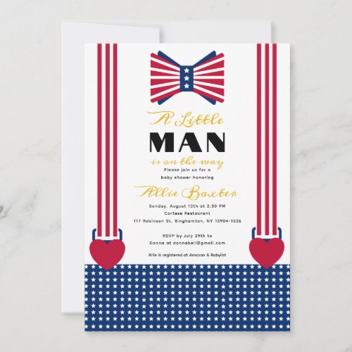 Red White  Blue Stripes 4th Of July Baby Shower Invitation