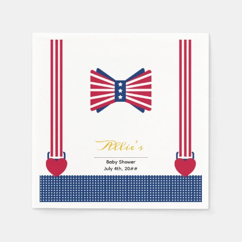 Red White  Blue Stripes 4th Of July Baby Shower Napkins