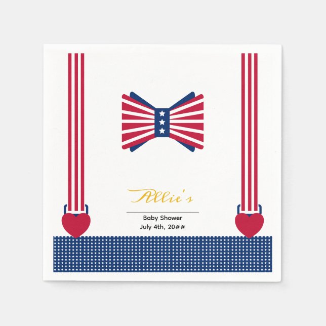 Red White & Blue Stripes 4th Of July Baby Shower Napkins (Front)