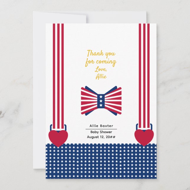 Red White & Blue Stripes 4th Of July Baby Shower Thank You Card (Front)