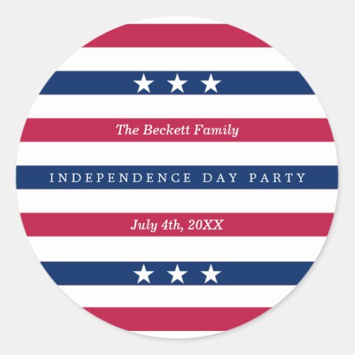 Red White  Blue Stripes 4th Of July Party Classic Round Sticker
