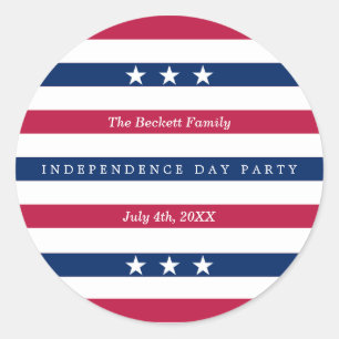 Red, White & Blue Stripes 4th Of July Party Classic Round Sticker