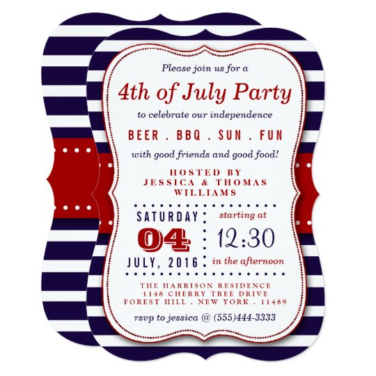 red white blue stripes 4th of july party invitation zazzle com