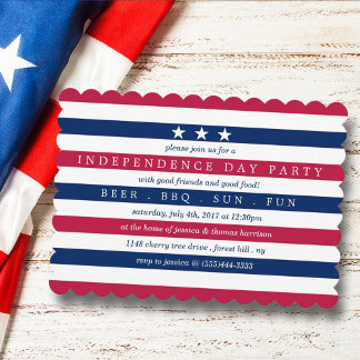 Red, White & Blue Stripes 4th Of July Party Invitation