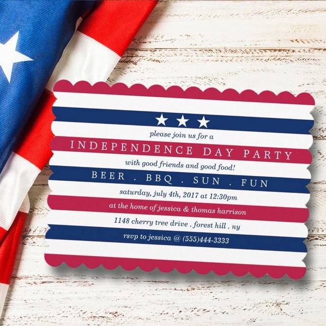 Red, White & Blue Stripes 4th Of July Party Invitation (Creator Uploaded)
