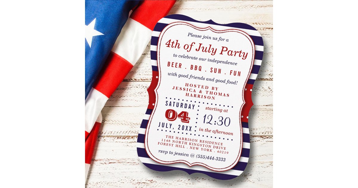 Red, White & Blue Stripes 4th Of July Party Invitation | Zazzle