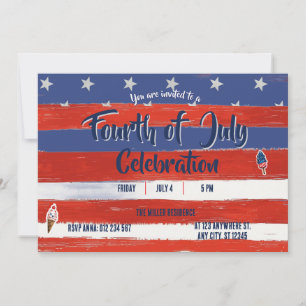 Red, White & Blue Stripes 4th Of July Party  Invitation