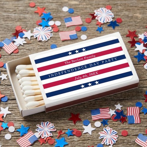 Red, White & Blue Stripes 4th Of July Party Matchboxes